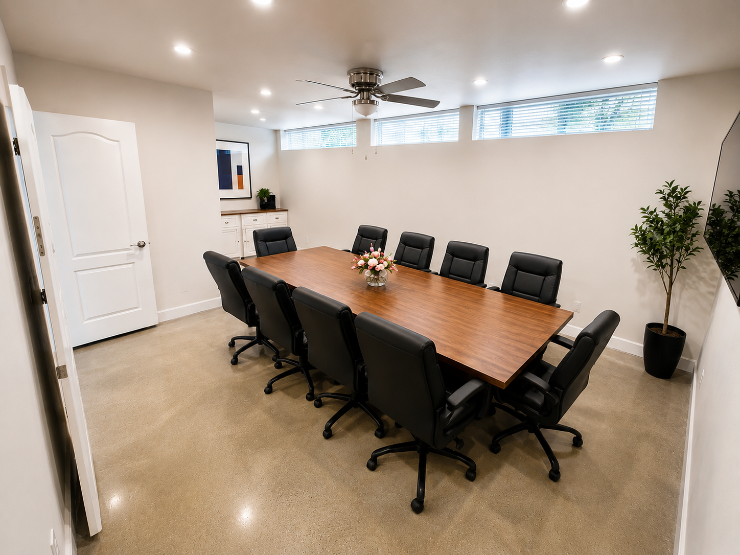 BlueTrenz Command conference room with a professional meeting table and presentation setup.