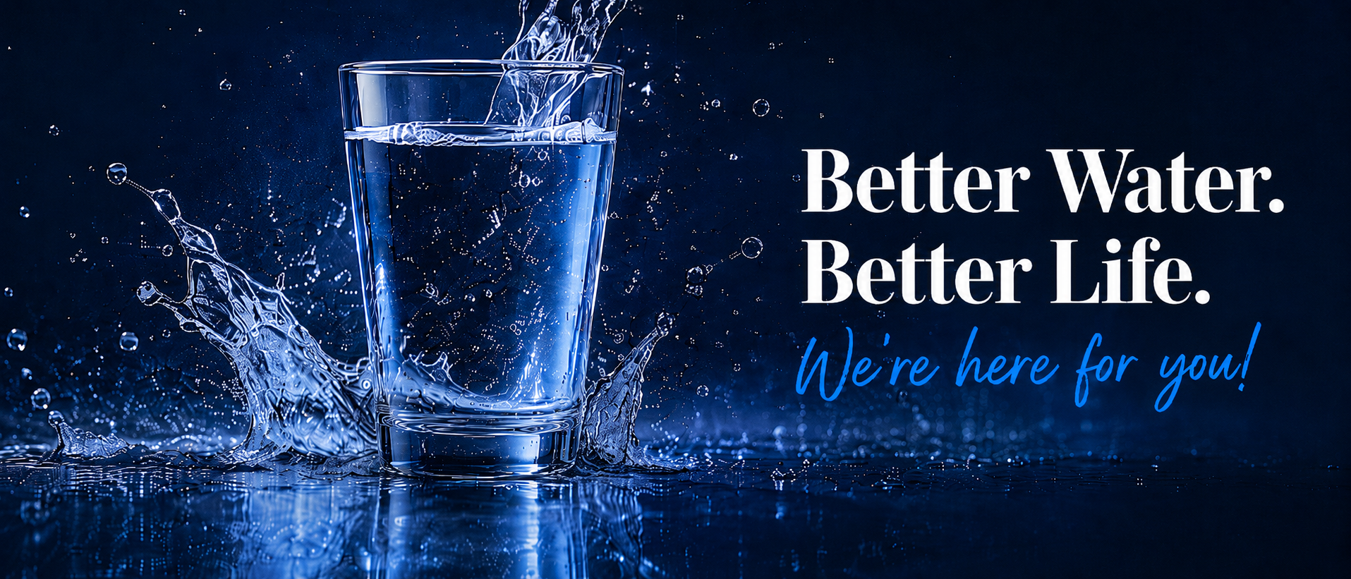 Glass of water with Better Water, Better Life message