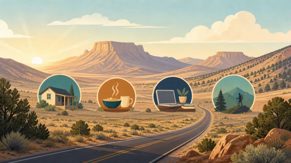 Conceptual illustration of rural Nevada and local service symbols; not Lincoln County Repair.