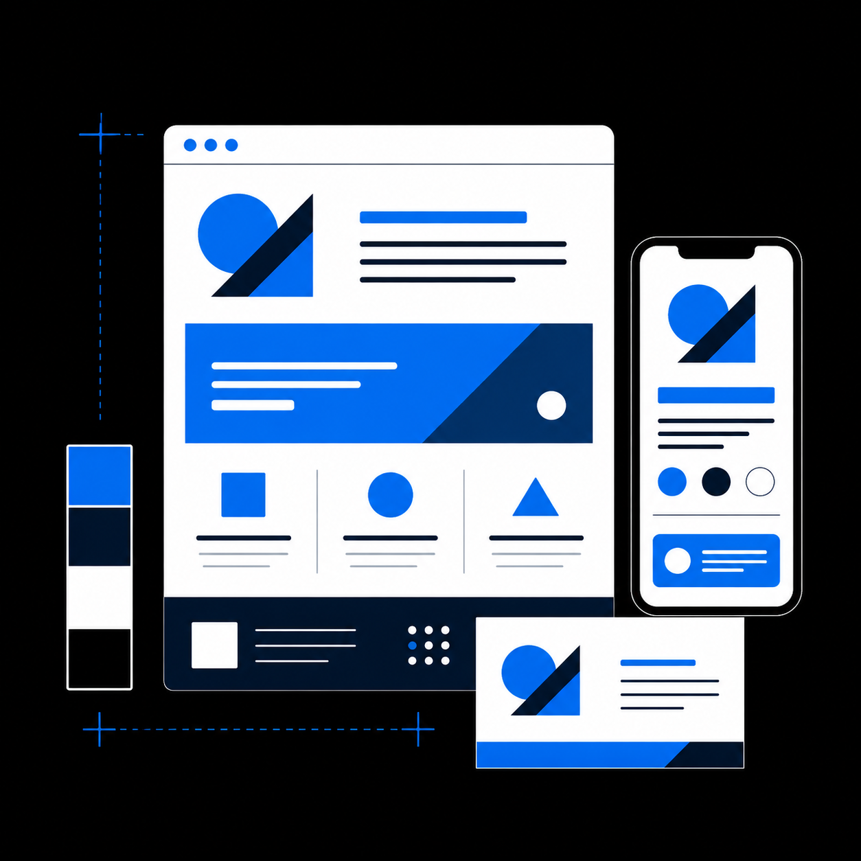 A coordinated website, digital business card, stationery, and brand color palette.