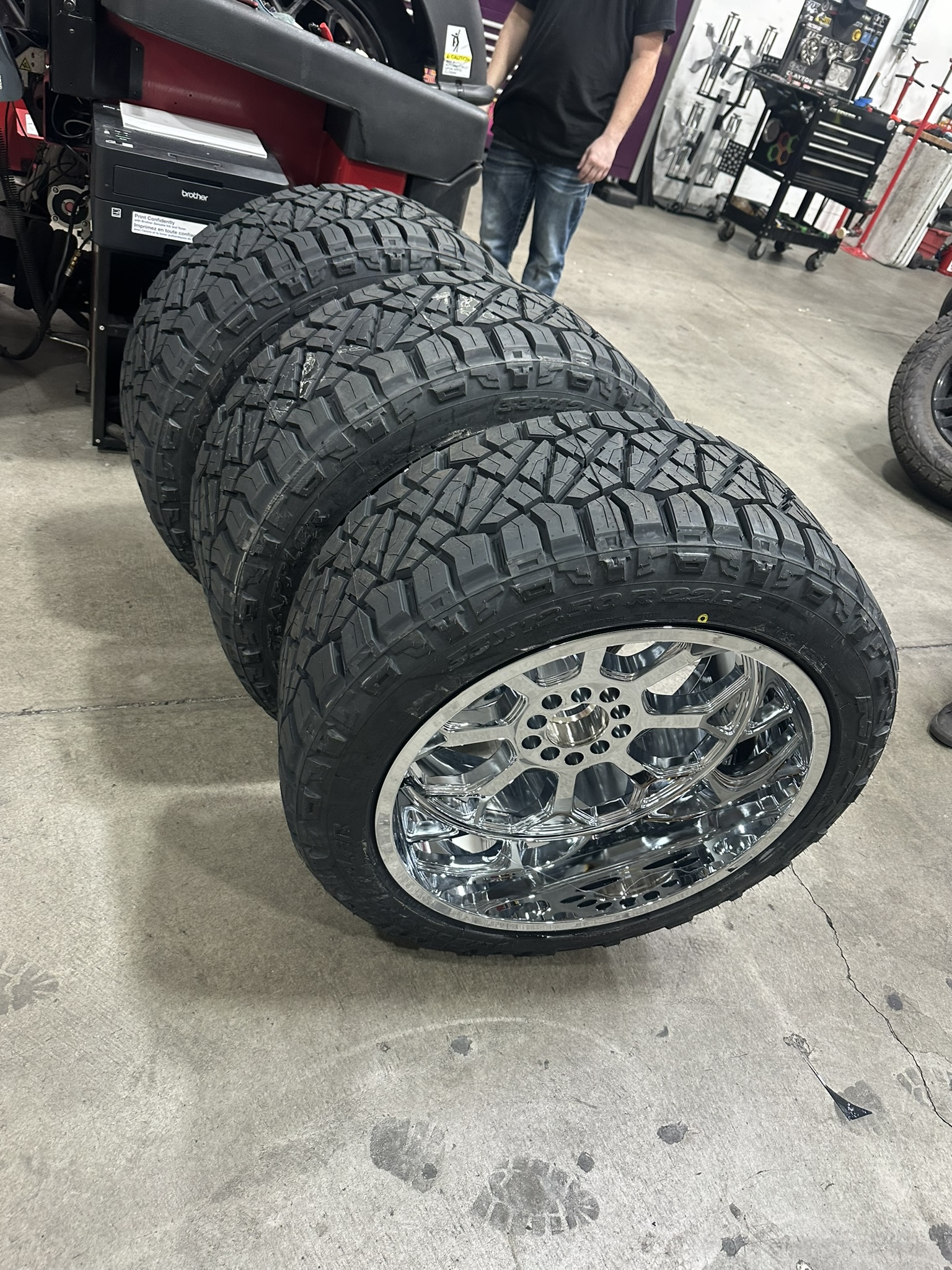 Complete chrome Edge wheel and Nitto tire package before installation