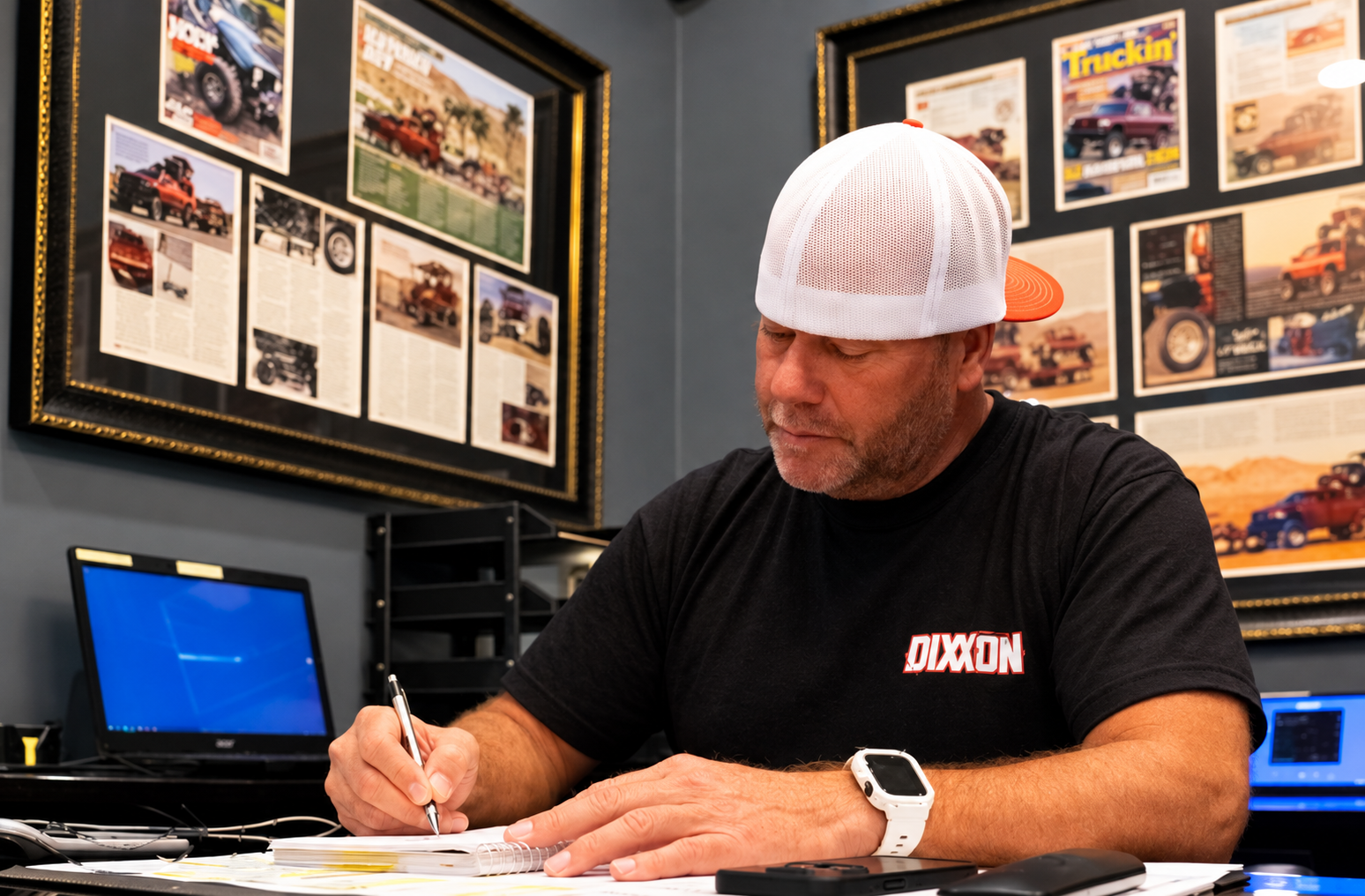 Travis at his desk planning a project build